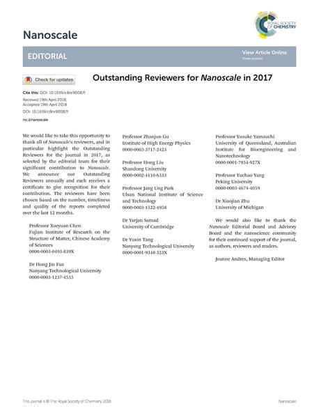 Outstanding Reviewers for Nanoscale in 2017